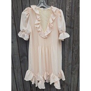 Tularosa Women’s  Blush Pink Ruffle Mini Dress Size M Boho Puff Sleeve V-Neck